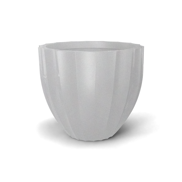 Santa barbara fluted round fiberglass planter in Metallic Silver, D 23 in × 20.3 in, studio render