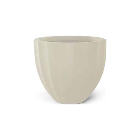 Santa Barbara fluted round fiberglass planter in Satin Beige