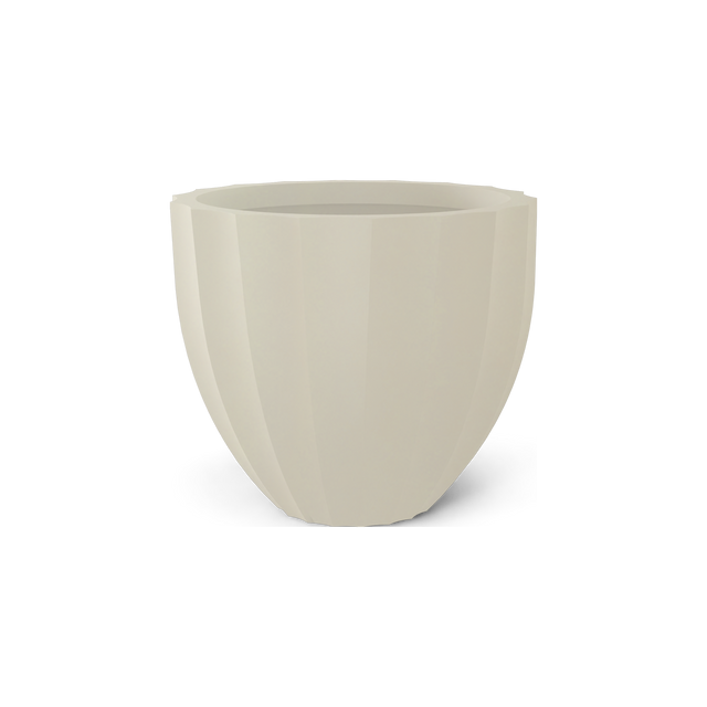 Santa Barbara fluted round fiberglass planter in Satin Beige