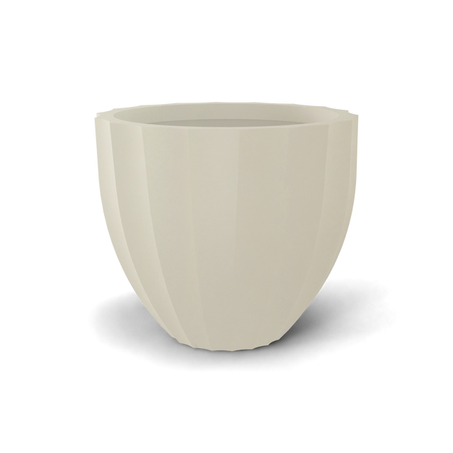 Santa barbara fluted round fiberglass planter in Satin Beige, D 23 in × 20.3 in, studio render