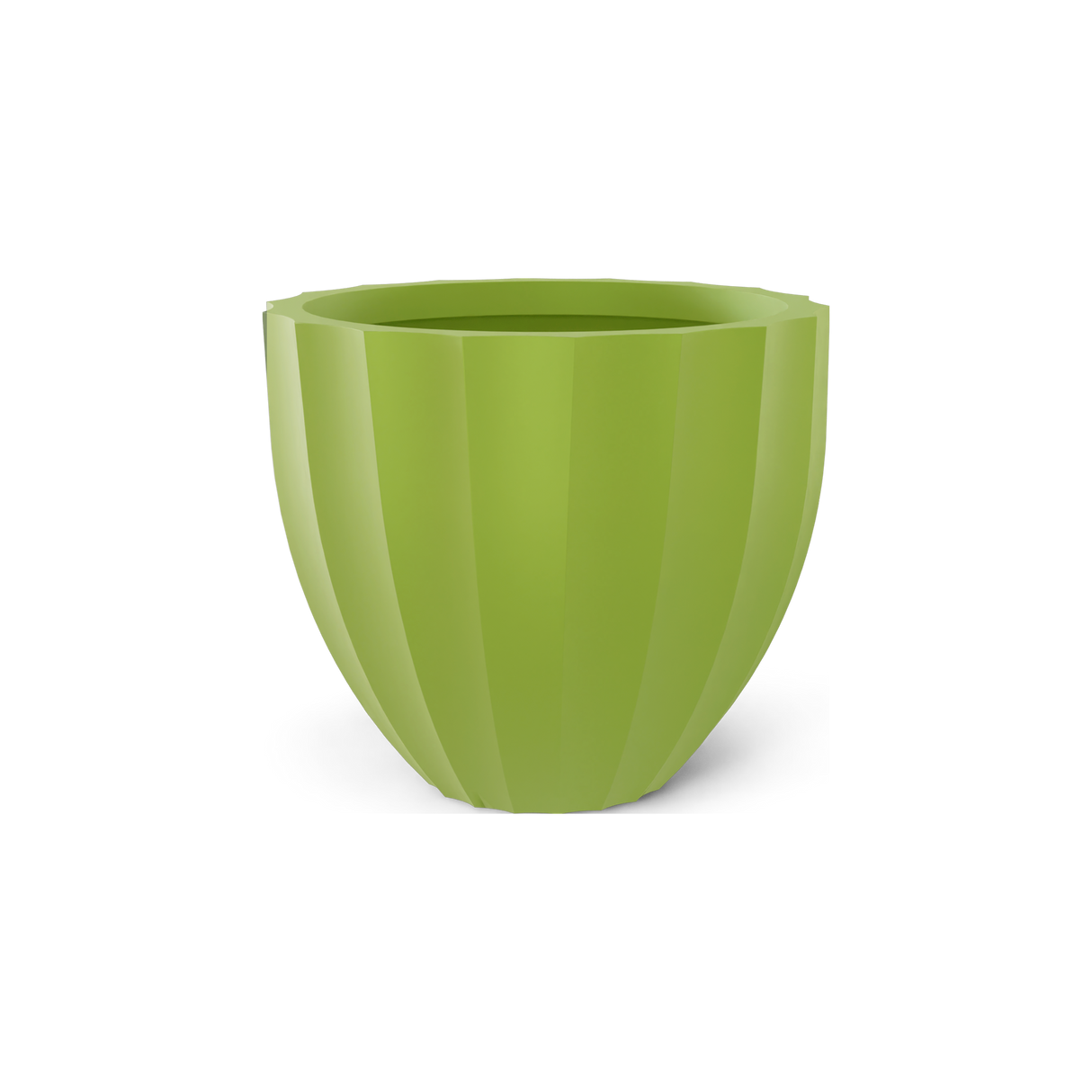 Santa Barbara fluted round fiberglass planter in Satin Green