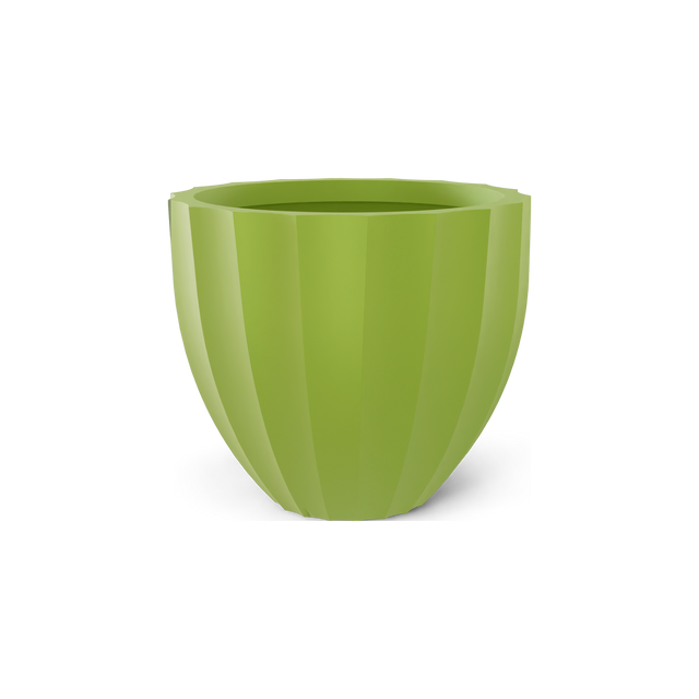 Santa Barbara fluted round fiberglass planter in Satin Green