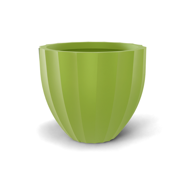 Santa barbara fluted round fiberglass planter in Satin Green, D 23 in × 20.3 in, studio render