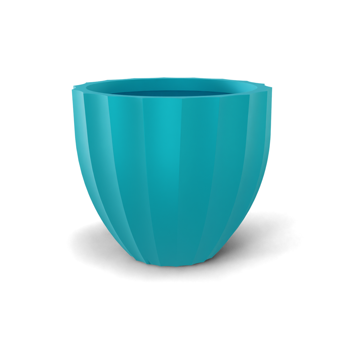 Santa barbara fluted round fiberglass planter in Satin Seafoam Green, D 23 in × 20.3 in, studio render
