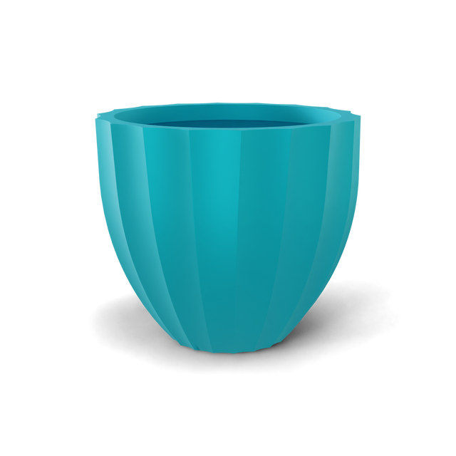 Santa barbara fluted round fiberglass planter in Satin Seafoam Green, D 23 in × 20.3 in, studio render