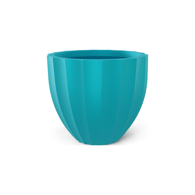 Santa Barbara fluted round fiberglass planter in Satin Seafoam Green