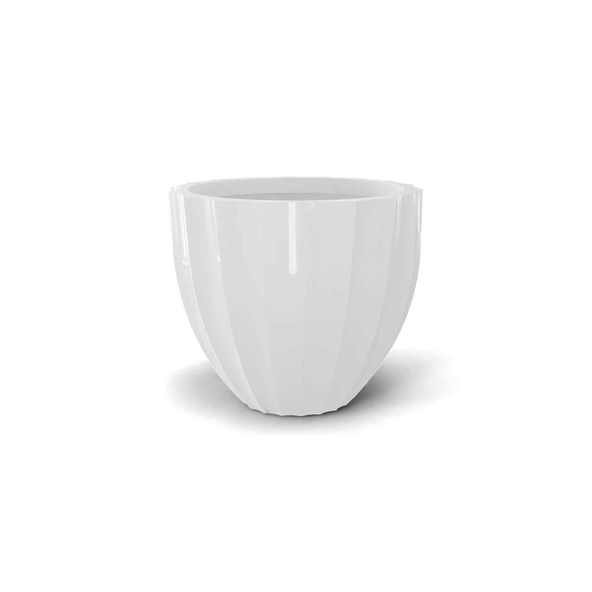 santa-barbara-fluted-round fiberglass planter, Gloss Bright White finish