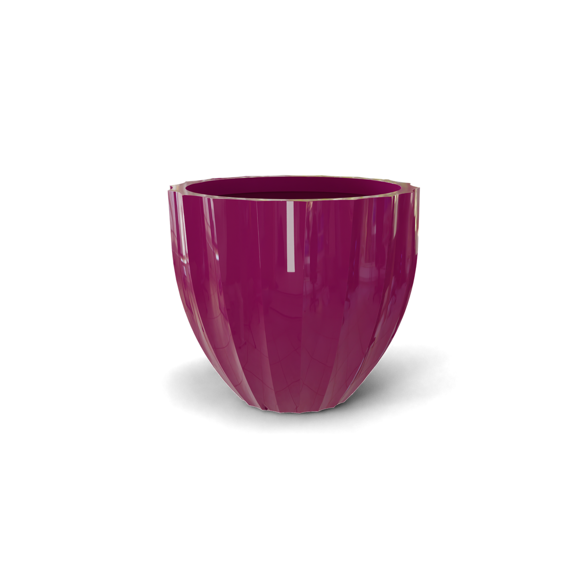 santa-barbara-fluted-round fiberglass planter, Gloss Eggplant finish