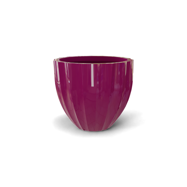Santa Barbara Fluted Round Planter in Gloss Eggplant