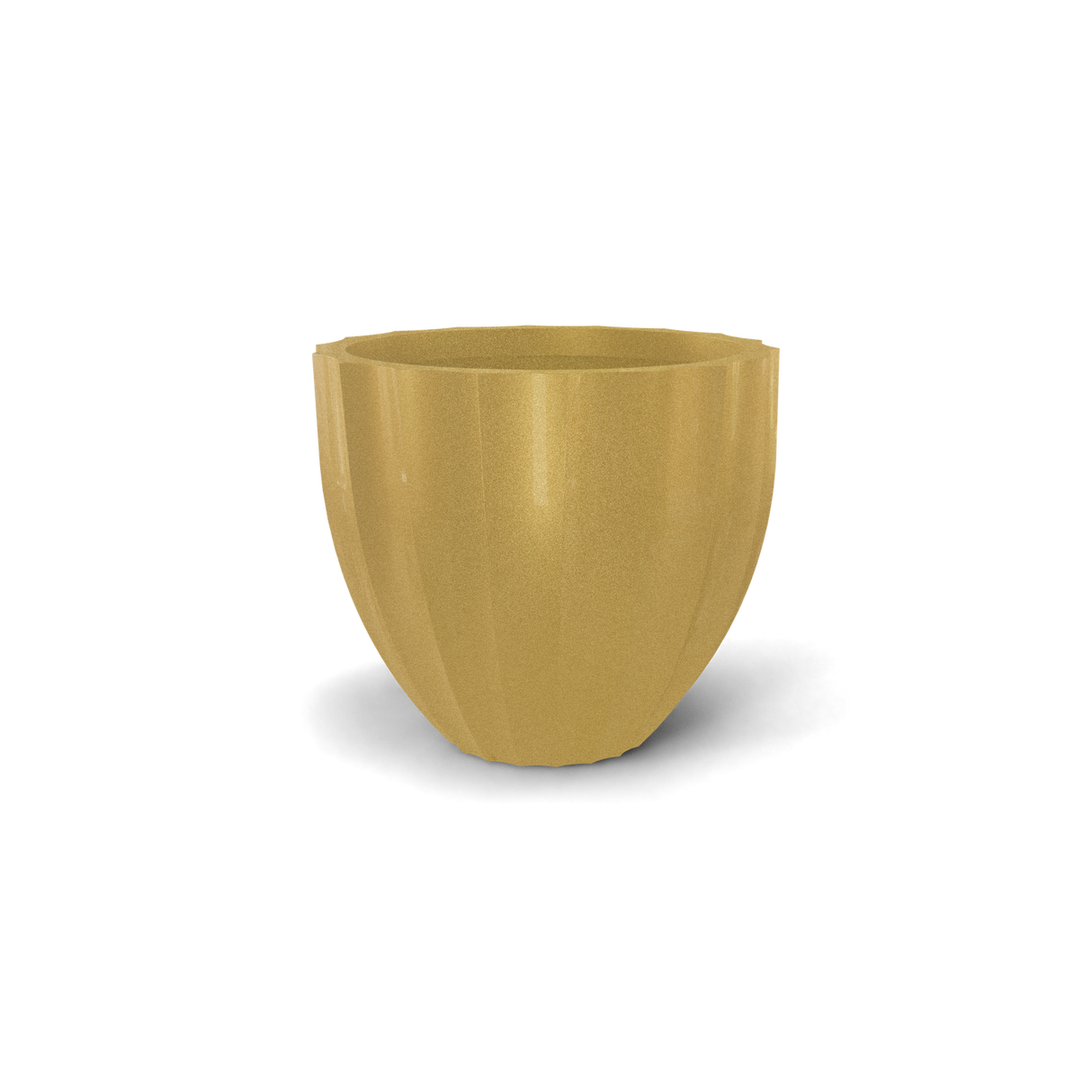 santa-barbara-fluted-round fiberglass planter, Gloss Metallic Gold finish