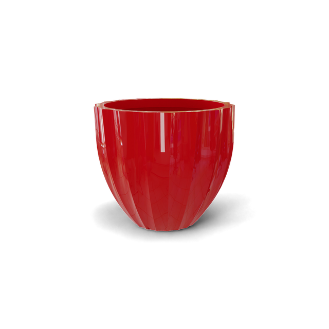 Santa Barbara Fluted Round Planter in Gloss Red