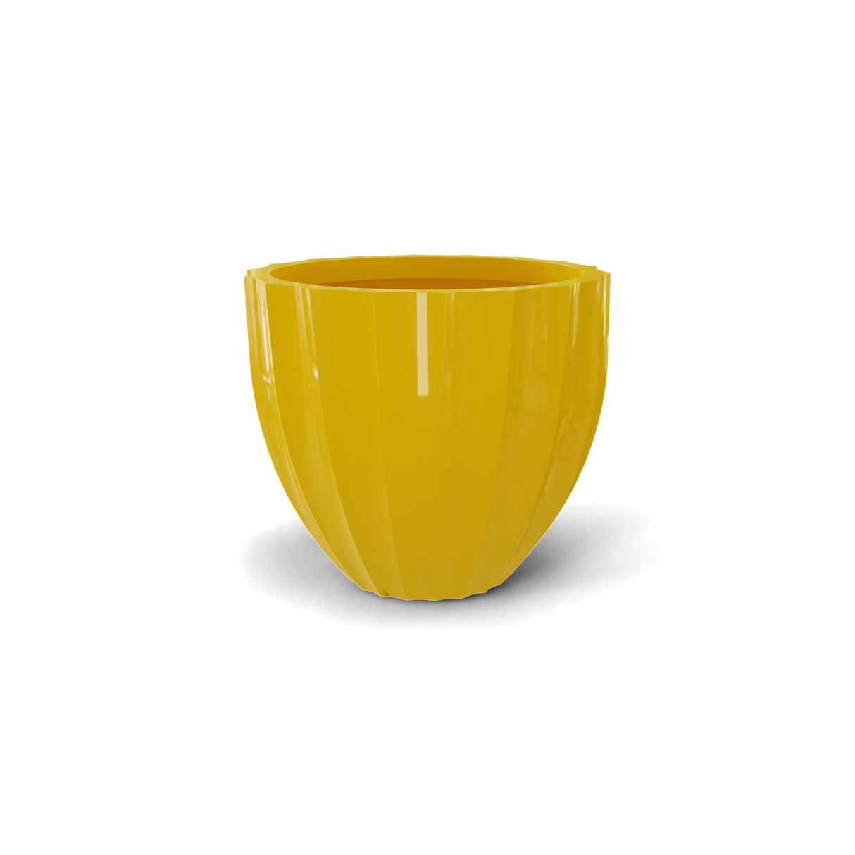 santa-barbara-fluted-round fiberglass planter, Gloss Saffron finish