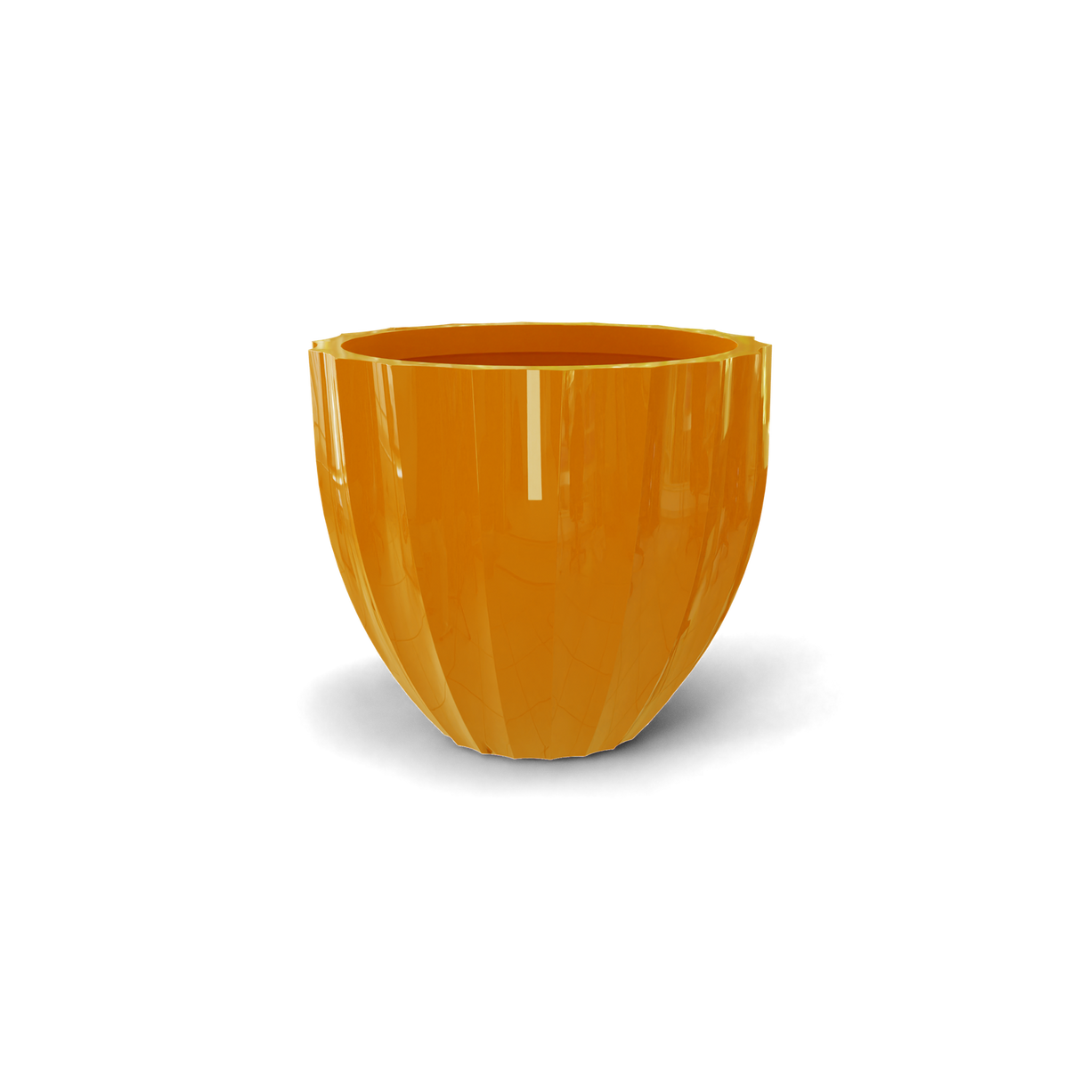 santa-barbara-fluted-round fiberglass planter, Gloss Tangerine finish