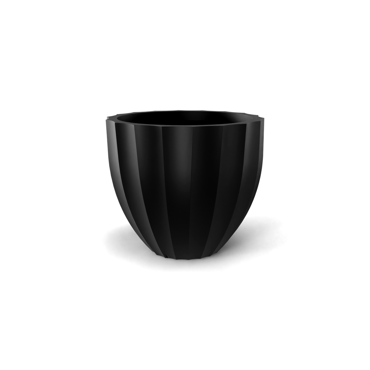santa-barbara-fluted-round fiberglass planter, Matte Black finish