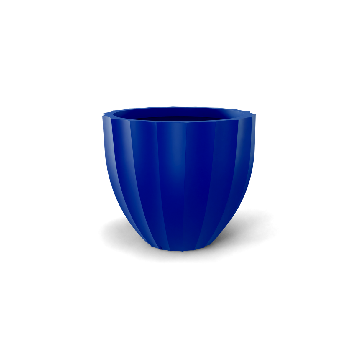 santa-barbara-fluted-round fiberglass planter, Matte Cobalt Blue finish