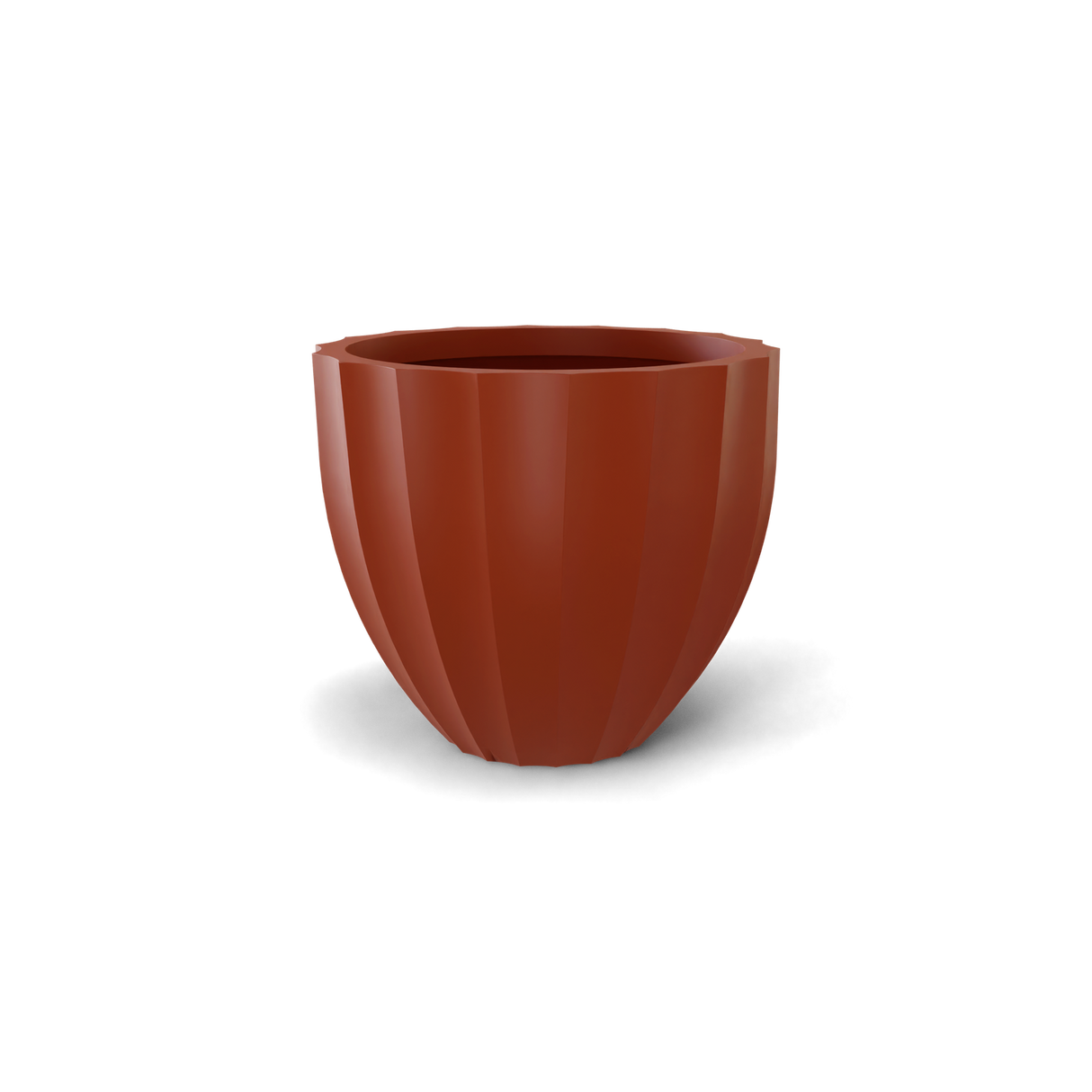 santa-barbara-fluted-round fiberglass planter, Matte Terracotta finish