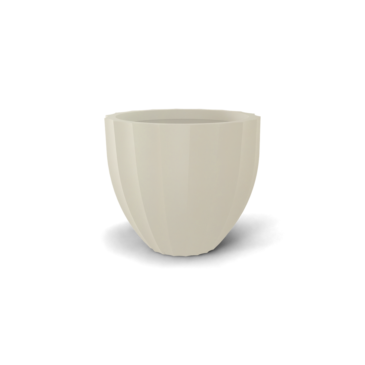 santa-barbara-fluted-round fiberglass planter, Satin Beige finish