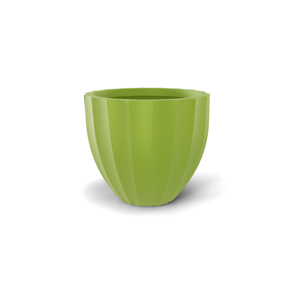 santa-barbara-fluted-round fiberglass planter, Satin Green finish