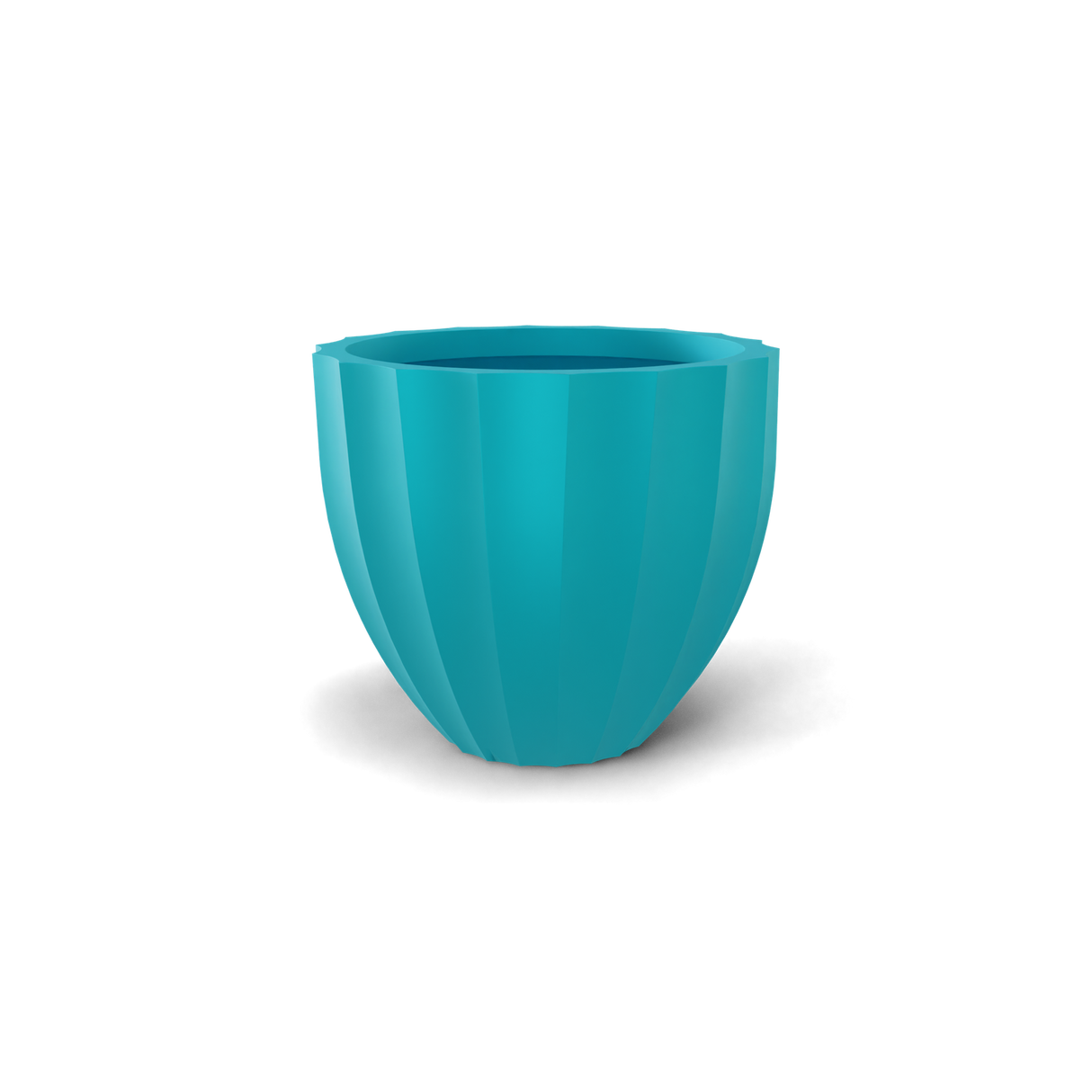santa-barbara-fluted-round fiberglass planter, Satin Sea Foam finish