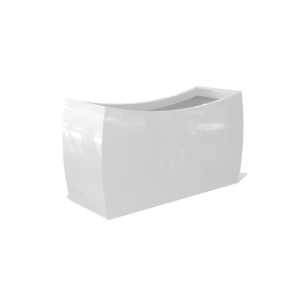 Seoul curved rectangular fiberglass planter in Gloss Bright White