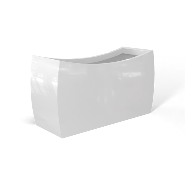 Seoul curved fiberglass planter in Gloss Bright White, 32 × 12 × 18 in, studio render