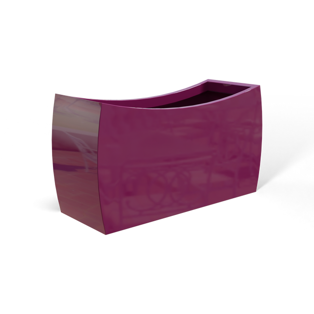 Seoul curved fiberglass planter in Gloss Eggplant, 32 × 12 × 18 in, studio render