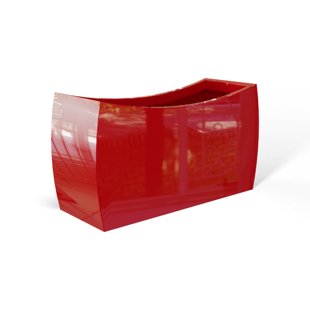 Seoul curved fiberglass planter in Gloss Red, 32 × 12 × 18 in, studio render