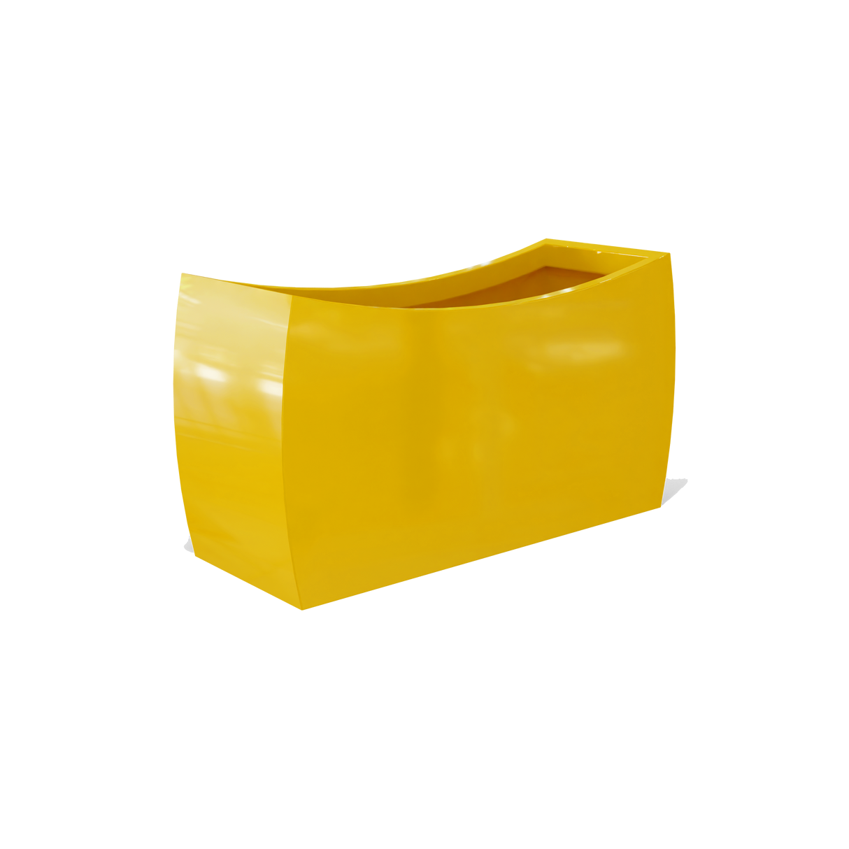 Seoul curved rectangular fiberglass planter in Gloss Saffron