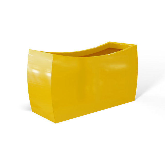 Seoul curved fiberglass planter in Gloss Saffron, 32 × 12 × 18 in, studio render