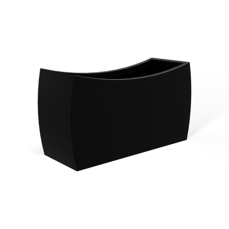 Seoul curved fiberglass planter in Matte Black, 32 × 12 × 18 in, studio render