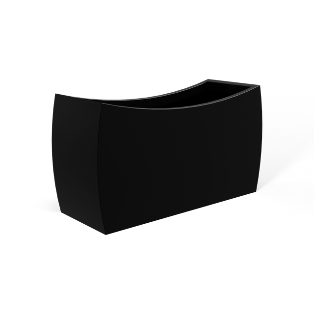Seoul curved fiberglass planter in Matte Black, 32 × 12 × 18 in, studio render