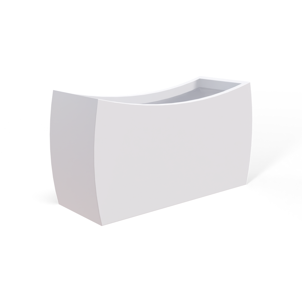 Seoul curved fiberglass planter in Matte Bright White, 32 × 12 × 18 in, studio render