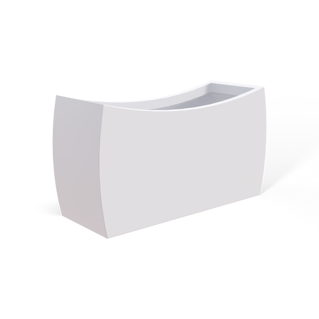 Seoul curved fiberglass planter in Matte Bright White, 32 × 12 × 18 in, studio render