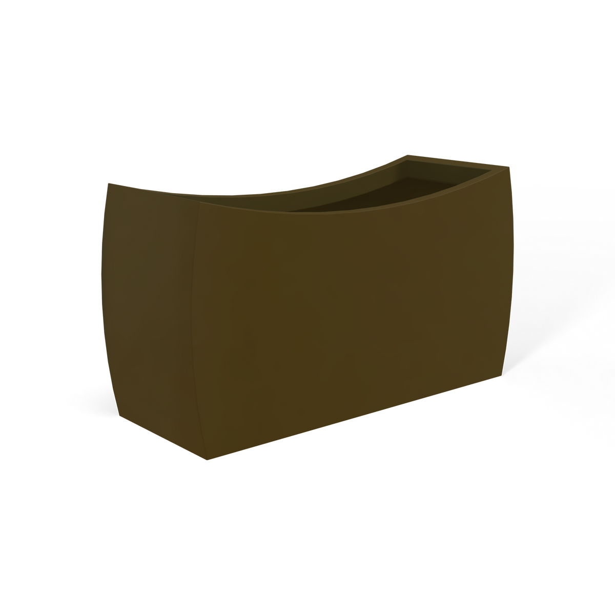 Seoul curved fiberglass planter in Matte Bronze, 32 × 12 × 18 in, studio render