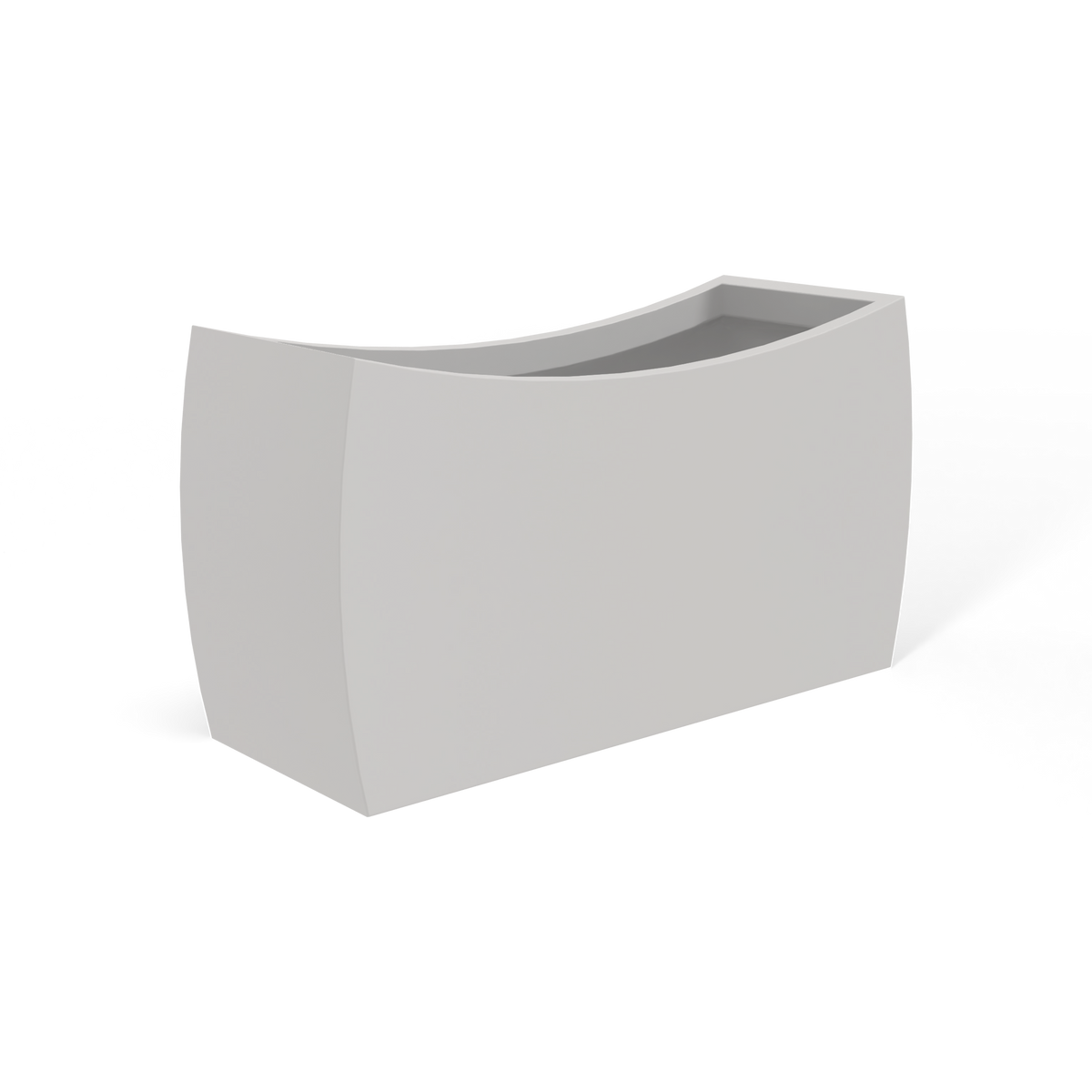 Seoul curved fiberglass planter in Matte Cement Grey, 32 × 12 × 18 in, studio render