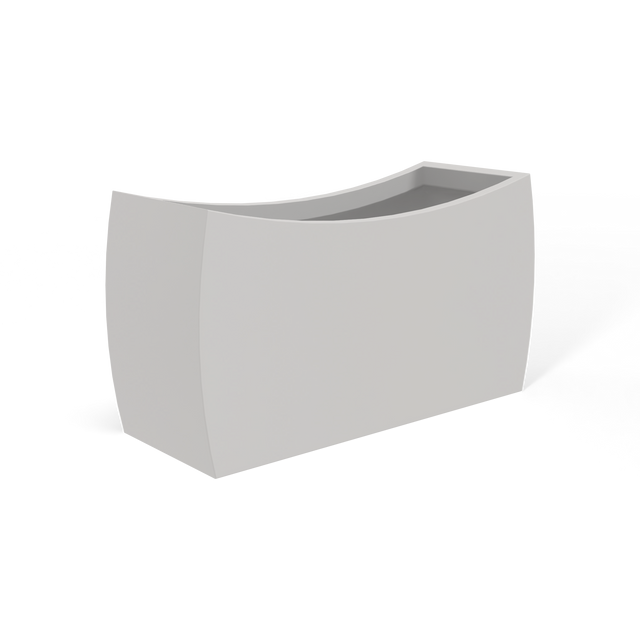 Seoul curved fiberglass planter in Matte Cement Grey, 32 × 12 × 18 in, studio render