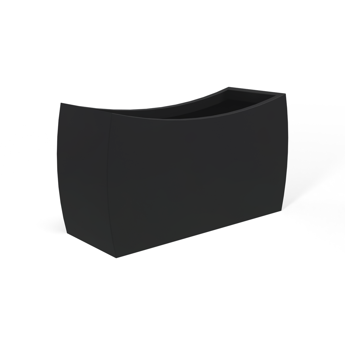 Seoul curved fiberglass planter in Matte Charcoal, 32 × 12 × 18 in, studio render