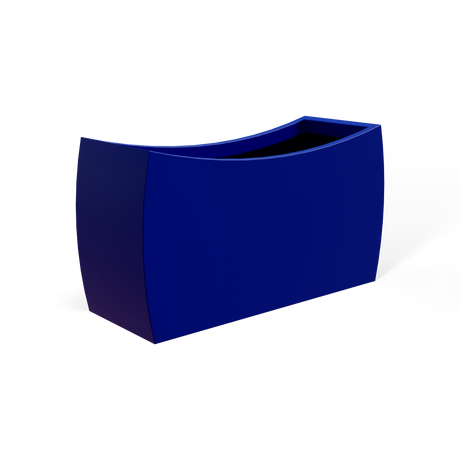 Seoul curved fiberglass planter in Matte Cobalt Blue, 32 × 12 × 18 in, studio render