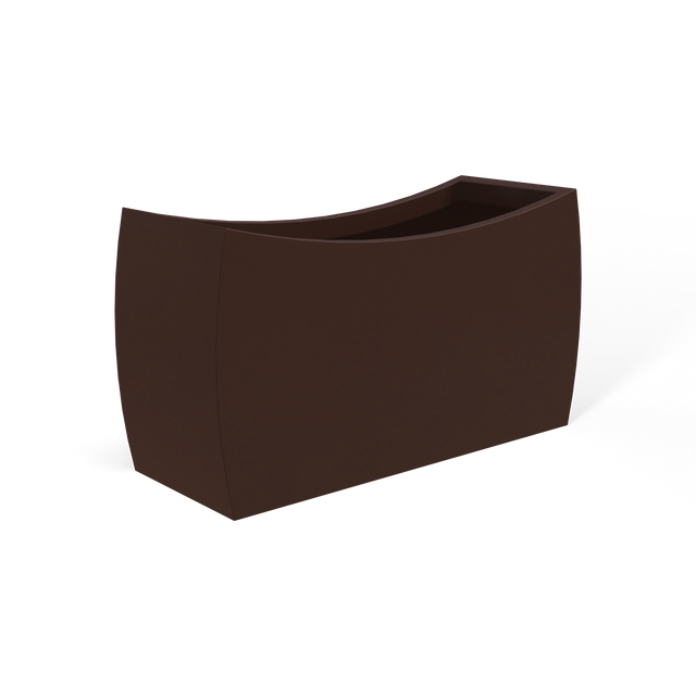 Seoul curved fiberglass planter in Matte Dark Brown, 32 × 12 × 18 in, studio render