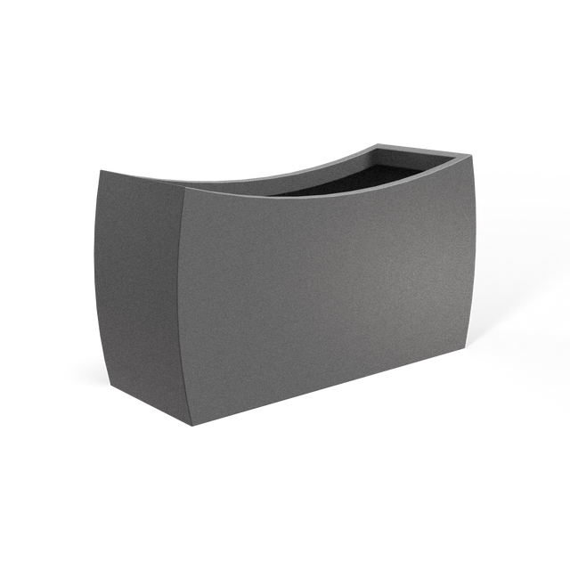 Seoul curved fiberglass planter in Matte Gunmetal, 32 × 12 × 18 in, studio render