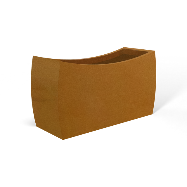 Seoul curved fiberglass planter in Metallic Bronze, 32 × 12 × 18 in, studio render