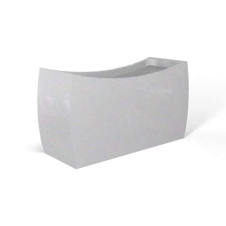Seoul curved fiberglass planter in Metallic Silver, 32 × 12 × 18 in, studio render