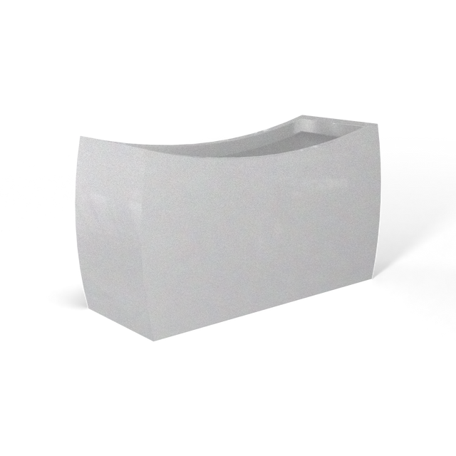 Seoul curved fiberglass planter in Metallic Silver, 32 × 12 × 18 in, studio render