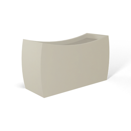 Seoul curved fiberglass planter in Satin Beige, 32 × 12 × 18 in, studio render
