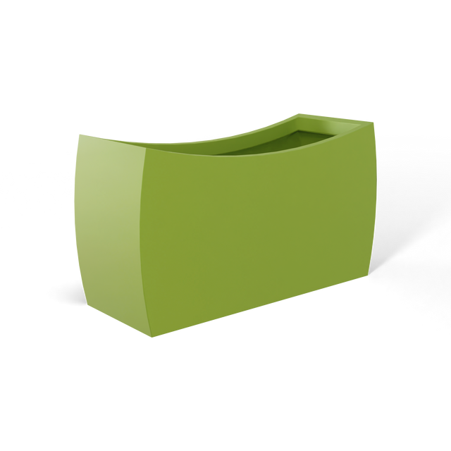 Seoul curved fiberglass planter in Satin Green, 32 × 12 × 18 in, studio render