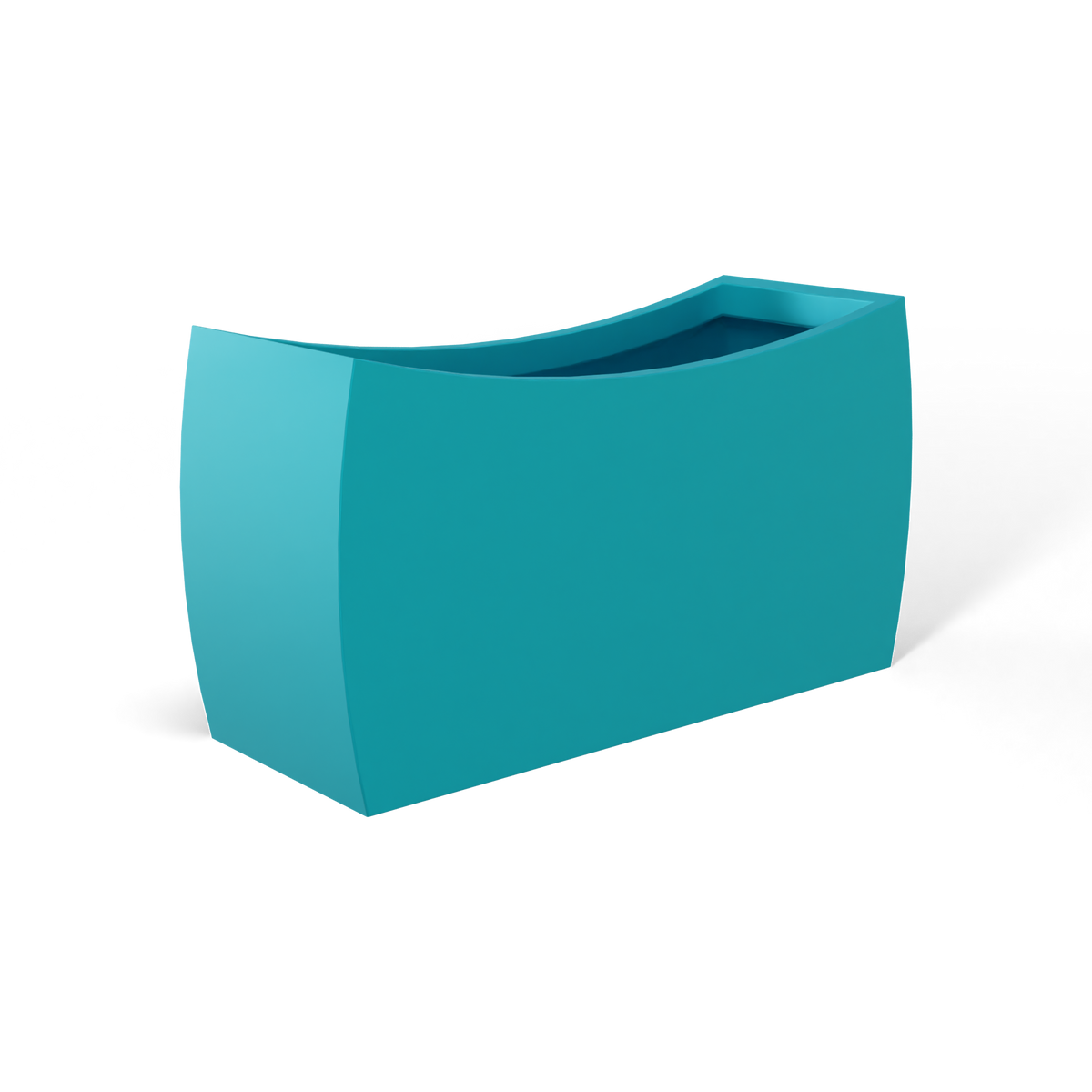 Seoul curved fiberglass planter in Satin Seafoam Green, 32 × 12 × 18 in, studio render