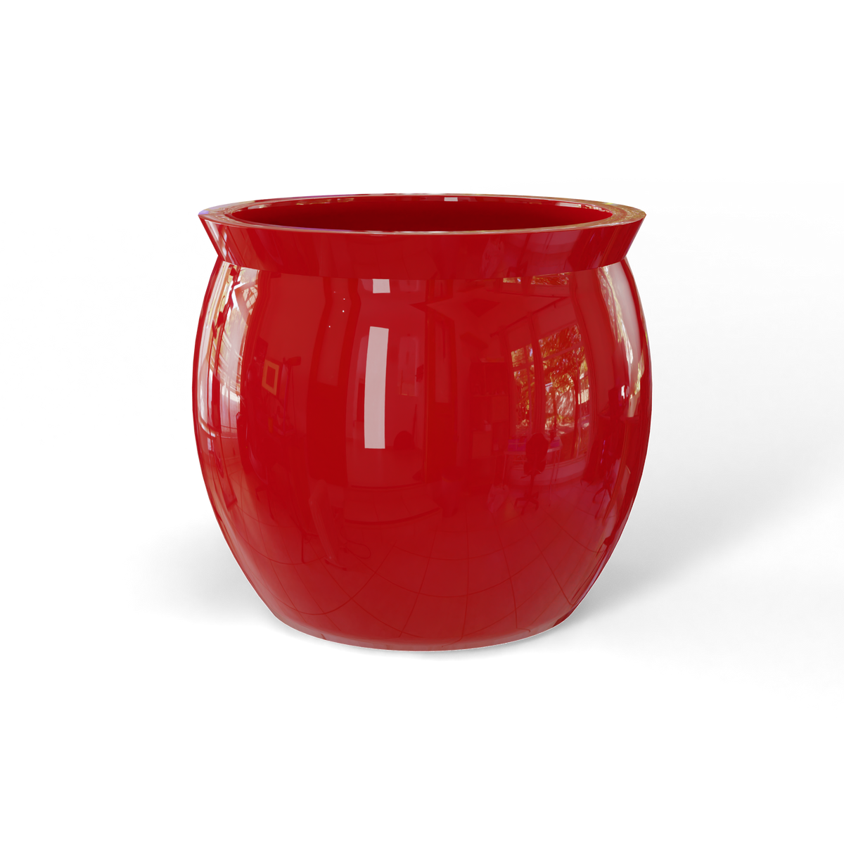 Shanghai fishbowl fiberglass planter in Gloss Red, studio render