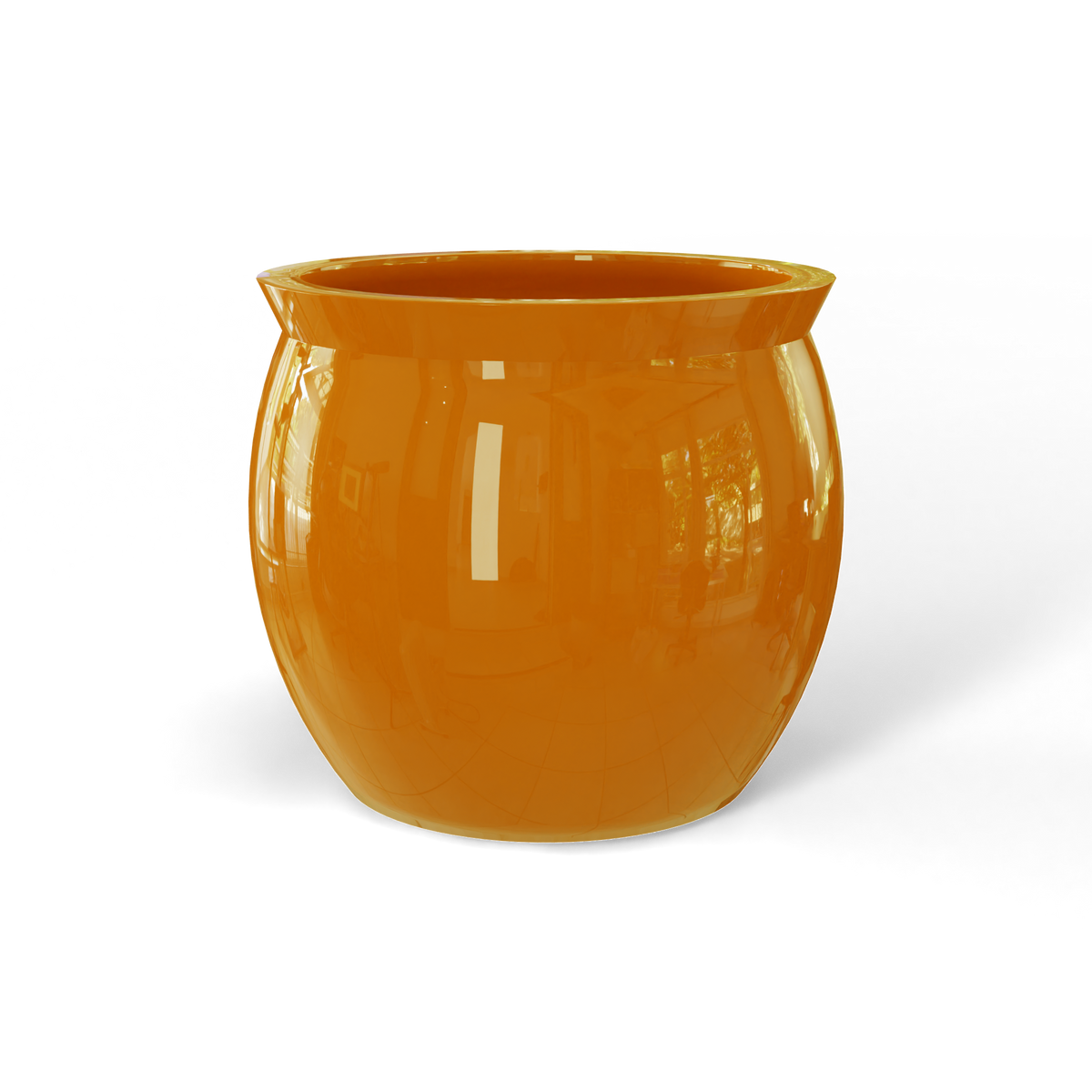 Shanghai fishbowl fiberglass planter in Gloss Tangerine, studio render