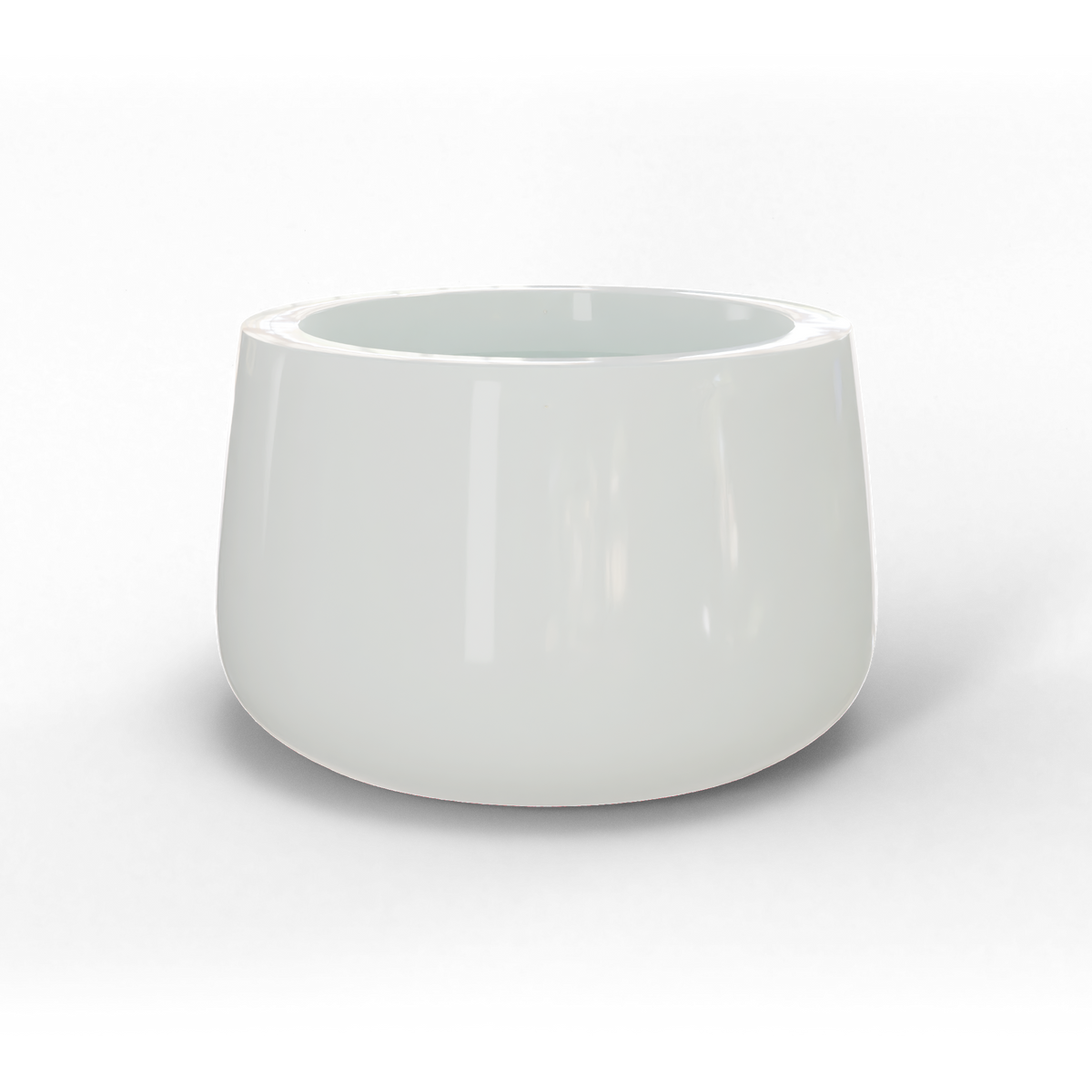 Short hayden bowl fiberglass planter in Gloss Bright White, studio render