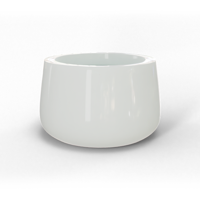 Short hayden bowl fiberglass planter in Gloss Bright White, studio render